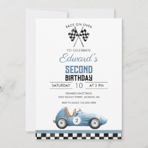 Invitation Voiture de course bleue Anniversaire tout âge