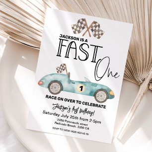 Invitation Voiture de course bleue FAST ONE 1er anniversaire