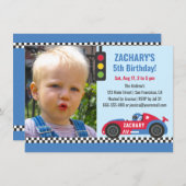 Invitation Voiture de course bleue Hommage aux garçons thémat (Devant / Derrière)