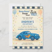 Invitation Voiture de course bleue pour le deuxième anniversa (Devant)