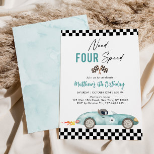Invitation Voiture de course bleue Quatrième anniversaire