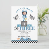Invitation Voiture de course Blue Boy 3e anniversaire Racer P (Debout devant)