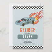 Invitation Voiture de course Cool Blue 7e anniversaire (Devant)
