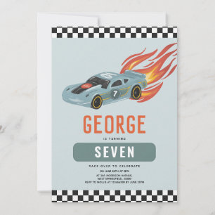 Invitation Voiture de course Cool Blue 7e anniversaire