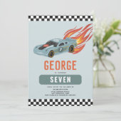 Invitation Voiture de course Cool Blue 7e anniversaire (Debout devant)