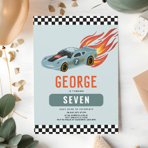Invitation Voiture de course Cool Blue 7e anniversaire