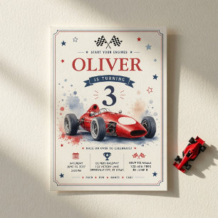 Invitation Voiture de course de Formule Rouge Vintage