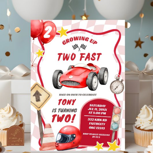 Invitation Voiture de course Deux Rapide 2e anniversaire