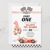 Invitation Voiture de course Fast One Blue 1er anniversaire (Devant)