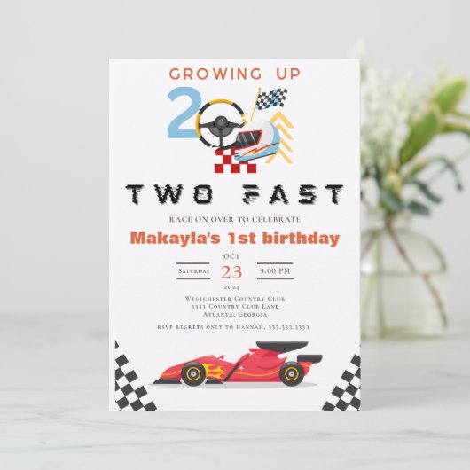 Invitation Voiture de course modifiable 2e DEUX Anniversaire  (Debout devant)