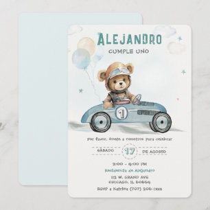 Invitation Voiture de Course Ourson Bébé Premier Anniversaire