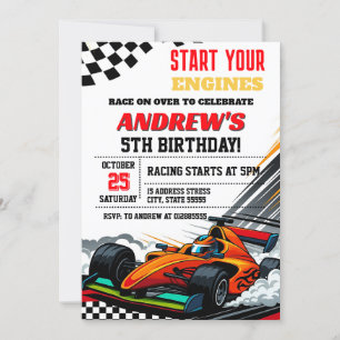 Invitation Voiture de course personnelle fête d'anniversaire