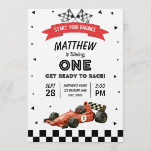 Invitation Voiture de course Premier anniversaire aquarelle r