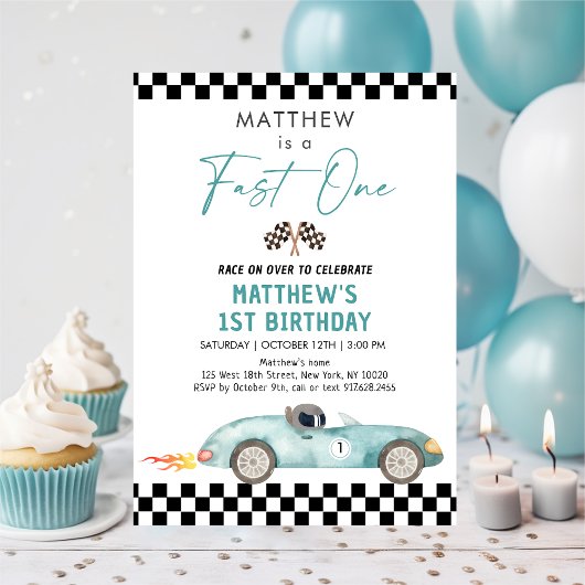 Invitation Voiture de course Premier anniversaire Fast One