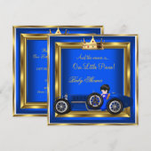 Invitation Voiture de course Prince Baby shower Blue Gold Boy (Devant / Derrière)
