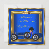 Invitation Voiture de course Prince Baby shower Blue Gold Boy (Devant)