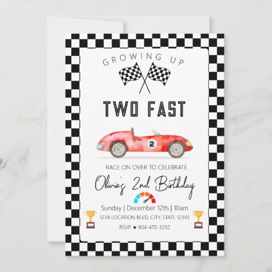 Invitation Voiture de course rapide 2e anniversaire (Devant)