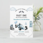 Invitation Voiture de course rapide bleue Premier 1er anniver (Debout devant)