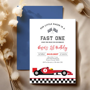Invitation Voiture de course rapide rouge premier 1er garçon