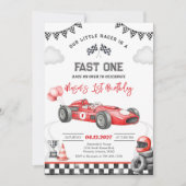 Invitation Voiture de course rapide rouge premier 1er garçon  (Devant)
