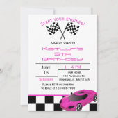 Invitation Voiture de course rose | Anniversaire de enfant pe (Devant)