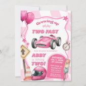 Invitation Voiture de course rose deux rapide 2ème anniversai (Devant)