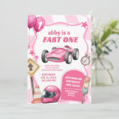 Invitation Voiture de course rose rapide pour la première fêt (Debout devant)