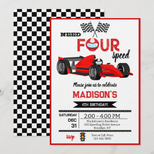 Invitation Voiture de course rouge besoin d'une fête d'annive