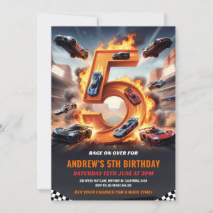 Invitation Voiture de course Rouge Fête d'anniversaire 5 ans