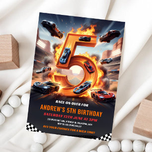 Invitation Voiture de course Rouge Fête d'anniversaire 5 ans