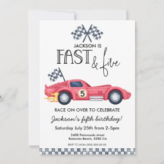 Invitation Voiture de course rouge flammes Fast & Five Fête d