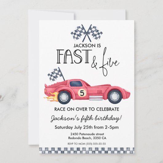 Invitation Voiture de course rouge flammes Fast & Five Fête d (Devant)