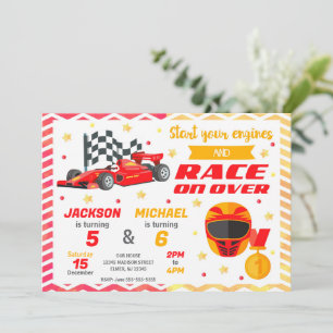 Invitation Voiture de course rouge pour anniversaire commun