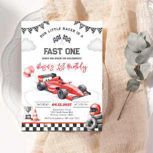 Invitation Voiture de course rouge premier 1er garçon anniver