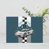Invitation Voiture de course vert, noir et blanc anniversaire (Debout devant)