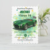 Invitation Voiture de course verte de fête d'anniversaire 10  (Debout devant)
