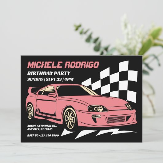 Invitation voiture de course vintage (Debout devant)
