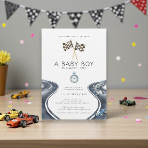 Invitation Voiture de course vintage Baby Shower aquarelle
