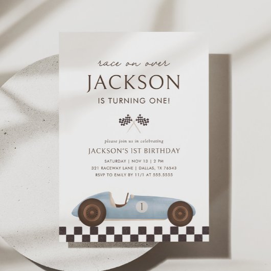 Invitation Voiture de course vintage Garçon 1er anniversaire