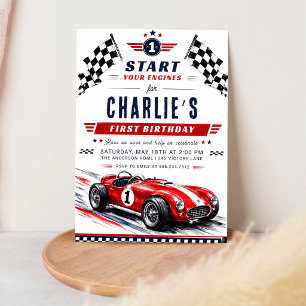 Invitation Voiture de course vintage pour 1er anniversaire