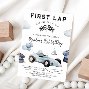 Invitation Voiture de course vintage pour 1er anniversaire