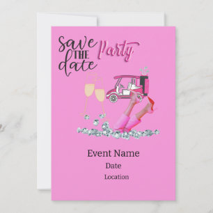 Invitation Voiture de golf thème rose pour tournoi de femmes