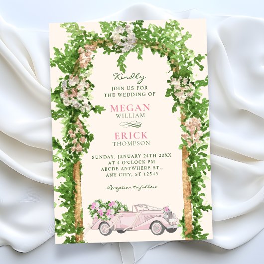 Invitation Voiture de mariage à l'aquarelle