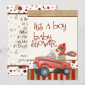 Invitation Voiture de pédale de singe, Baby shower garçon Inv (Devant / Derrière)