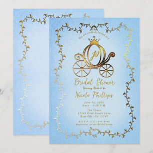Invitation Voiture de princesse dorée Histoire bleue Mariage