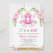 Invitation Voiture de Princesse Florale Rose pour Baby Shower (Devant)