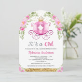 Invitation Voiture de Princesse Florale Rose pour Baby Shower (Debout devant)