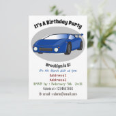 Invitation Voiture de sport bleue avec illustration airfos (Debout devant)