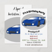 Invitation Voiture de sport bleue avec illustration airfos (Devant / Derrière)