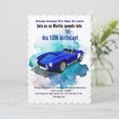 Invitation Voiture de Sport Bleue Rétro Classique d'Aventure (Debout devant)